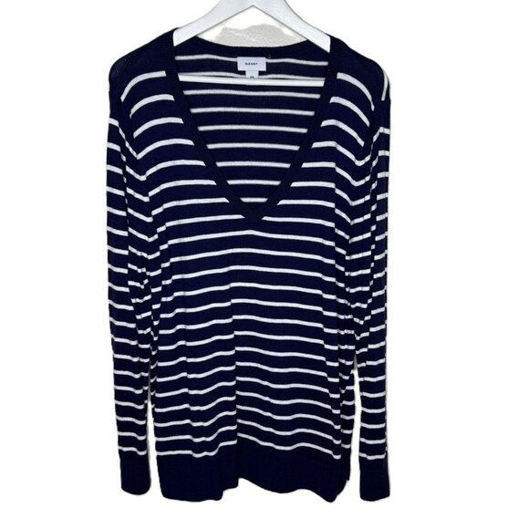 Old Navy Navy Blue Striped V-Neck Tunic-Length Sweater, Size XXL - Picture 1 of 6